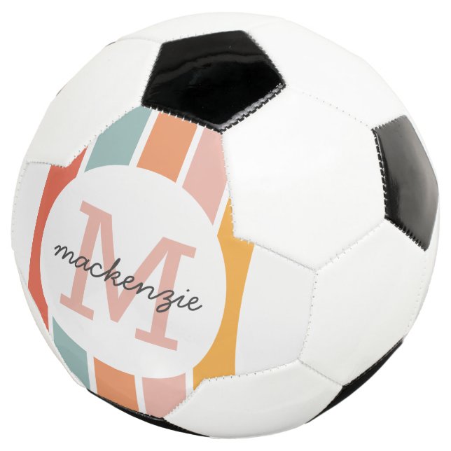 Balón De Fútbol Bandas retro-coloreadas monogramadas personalizada (Tres cuartos)