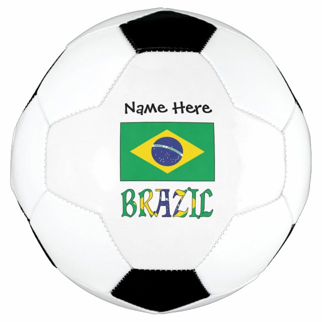 Balón De Fútbol Bandera brasileña con tu nombre Soccer Ba (Anverso)
