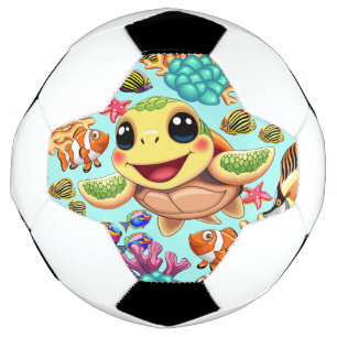 Balón De Fútbol Bebé de tortuga marina feliz y con carácter