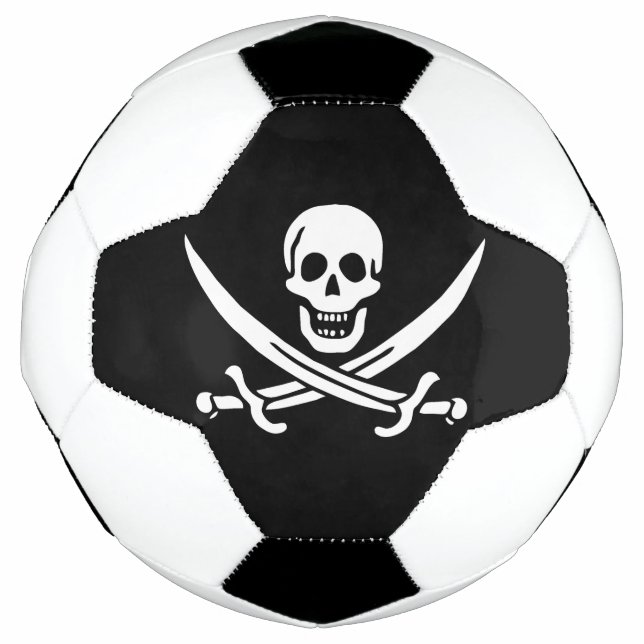 Balón De Fútbol Blanco, Bandera Pirata Calico Jack, Calavera y Cri (Anverso)