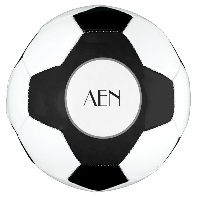 Balón De Fútbol Blanco gris negro monogramado (Anverso)