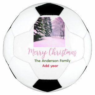 Balón De Fútbol Blanco rosa nieve feliz Navidad añadir nombre de f