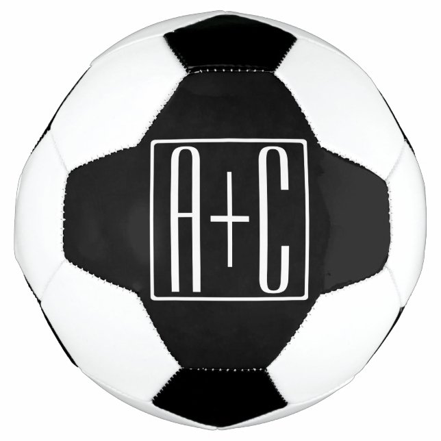 Balón De Fútbol Blanco y negro | Iniciales de parejas (Anverso)