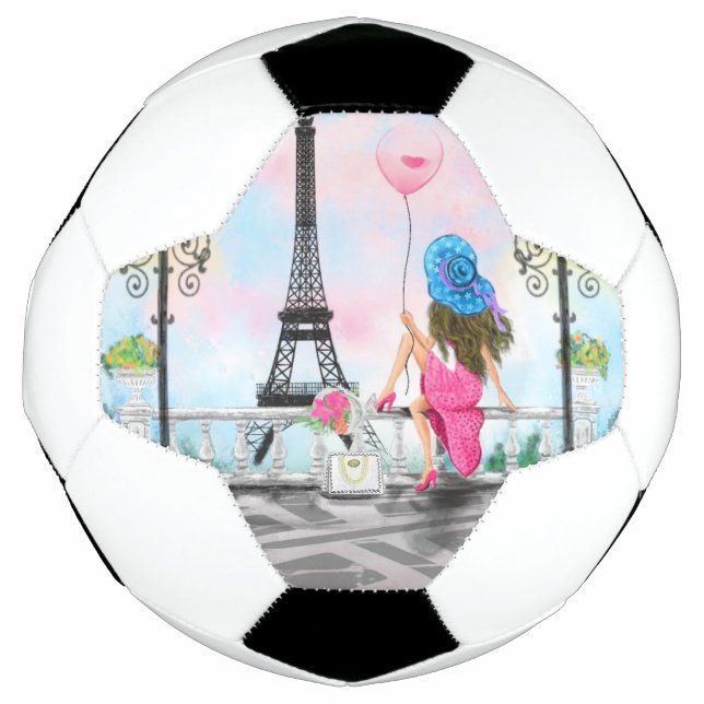 Balón De Fútbol Bonito y globo de corazón rosado - Amo París (Anverso)