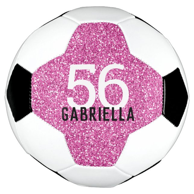 Balón De Fútbol Bright Bubblegum Pink Sparkly Number y Name (Girado)