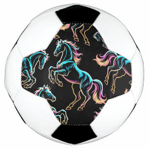 Balón De Fútbol Caballo Luz de Neón Glitch Estilo Retro