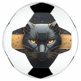 Balón De Fútbol Cabeza de Gato Negro con Diseño de Goteo de Oro 🐈