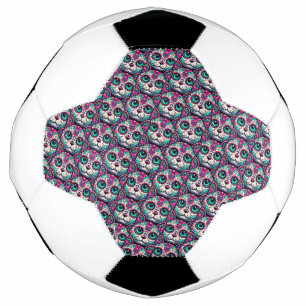 Balón De Fútbol Calavera de azúcar de gato colorida