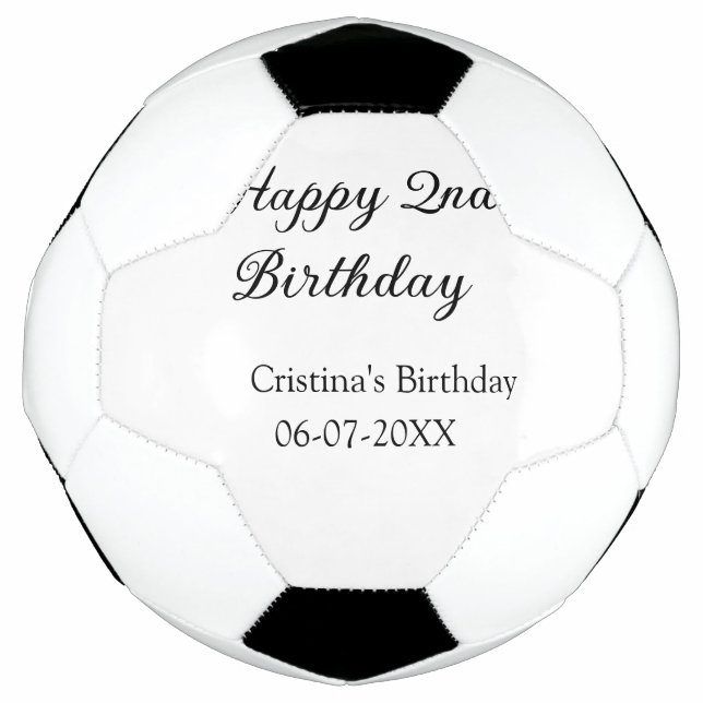 Balón De Fútbol caligrafía simple mínimo feliz segundo cumpleaños (Anverso)
