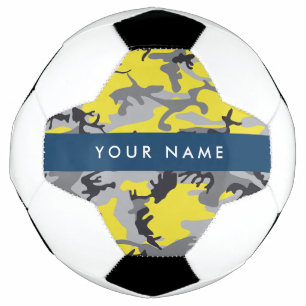 Balón De Fútbol Camuflaje Amarillo y Gris Personaliza tu nombre