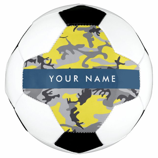 Balón De Fútbol Camuflaje amarillo y gris Tu nombre personaliza (Anverso)