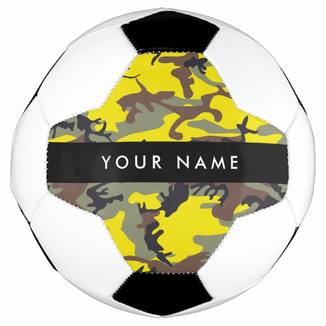 Balón De Fútbol Camuflaje amarillo y marrón Tu nombre Personaliza (Anverso)