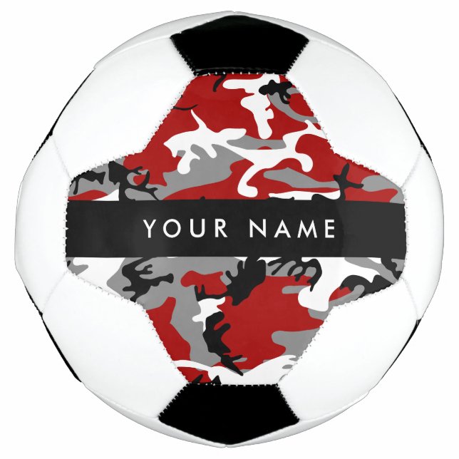 Balón De Fútbol Camuflaje rojo y gris Tu nombre Personaliza (Anverso)