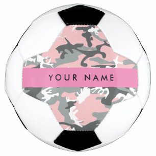 Balón De Fútbol Camuflaje rosa y gris Personaliza tu nombre