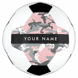 Balón De Fútbol Camuflaje rosa y gris Tu nombre Personaliza