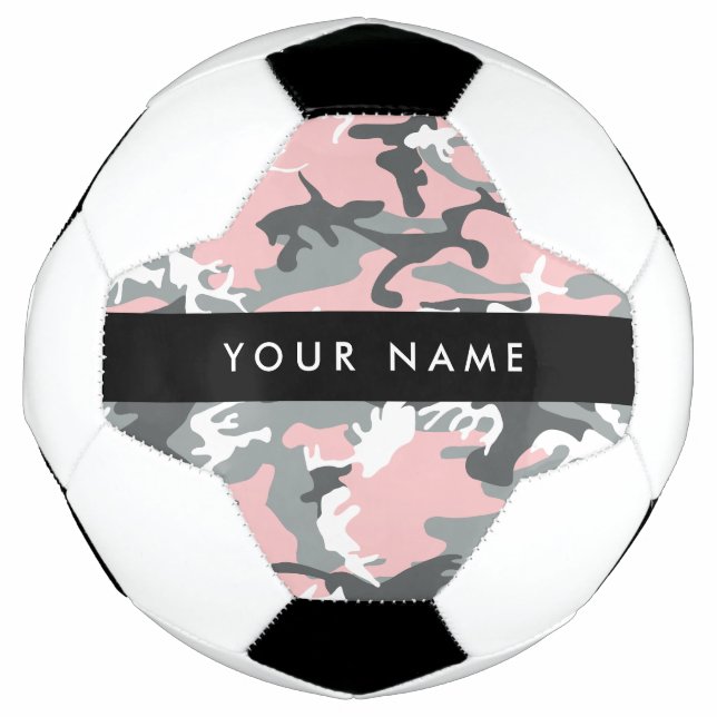 Balón De Fútbol Camuflaje rosa y gris Tu nombre Personaliza (Anverso)