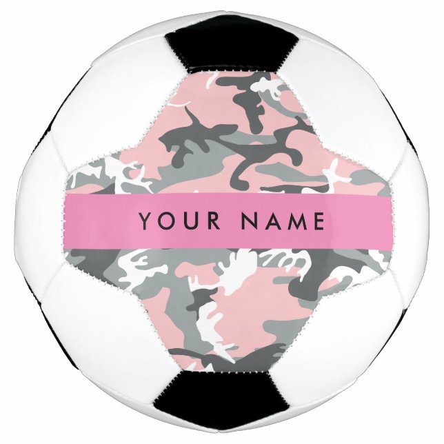 Balón De Fútbol Camuflaje rosa y gris Tu nombre Personaliza (Anverso)