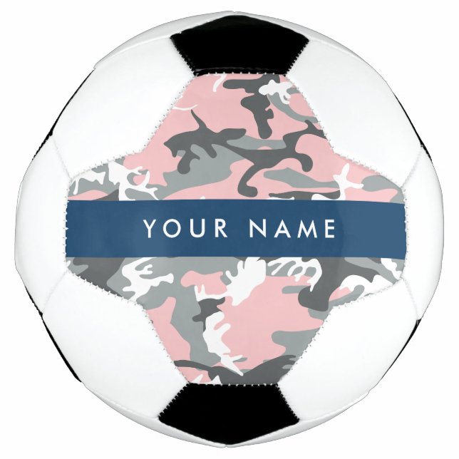 Balón De Fútbol Camuflaje rosa y gris Tu nombre Personaliza (Anverso)
