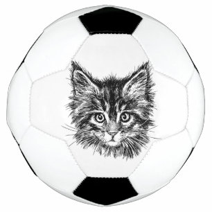 Balón De Fútbol Cara de gatito negro y blanco