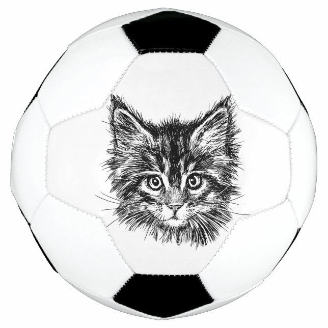 Balón De Fútbol Cara de gatito negro y blanco (Anverso)