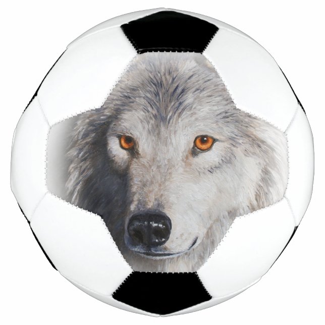 Balón De Fútbol Cara de lobo de madera gris (Anverso)