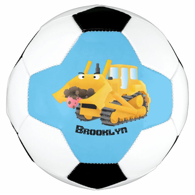 Balón De Fútbol Caricatura graciosa amarilla con bulldozer (Anverso)