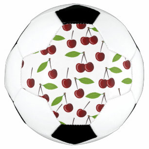 Balón De Fútbol Cereza Roja, Patrón De Cerezas, Hojas, Fruta