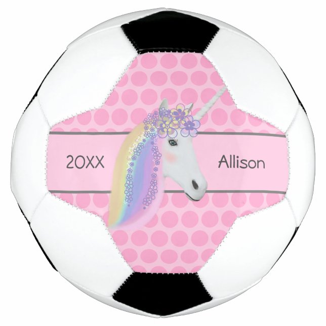 Balón De Fútbol Chicas personalizados del arcoiris de Unicornio ro (Anverso)