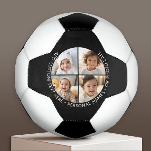 Balón De Fútbol Colaje de 4 fotos con texto personalizado alrededo