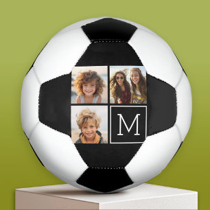 Balón De Fútbol Collage de fotos blanco y negro con monograma
