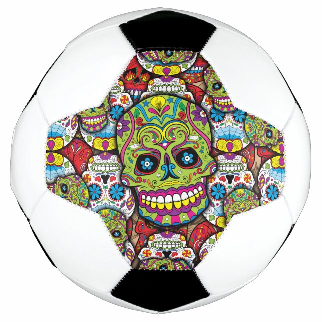 Balón De Fútbol Colorido Día de los Muertos Skulls (Anverso)