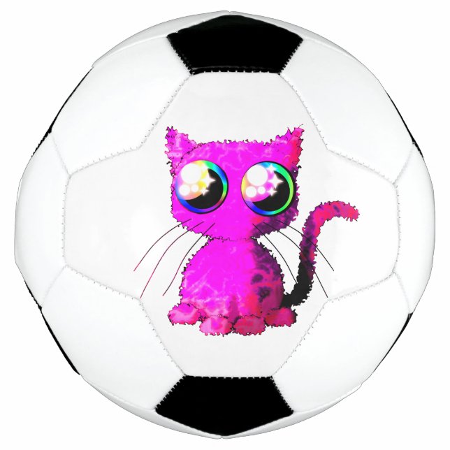 Balón de fútbol con gato kawaii rosado y cursi (Anverso)