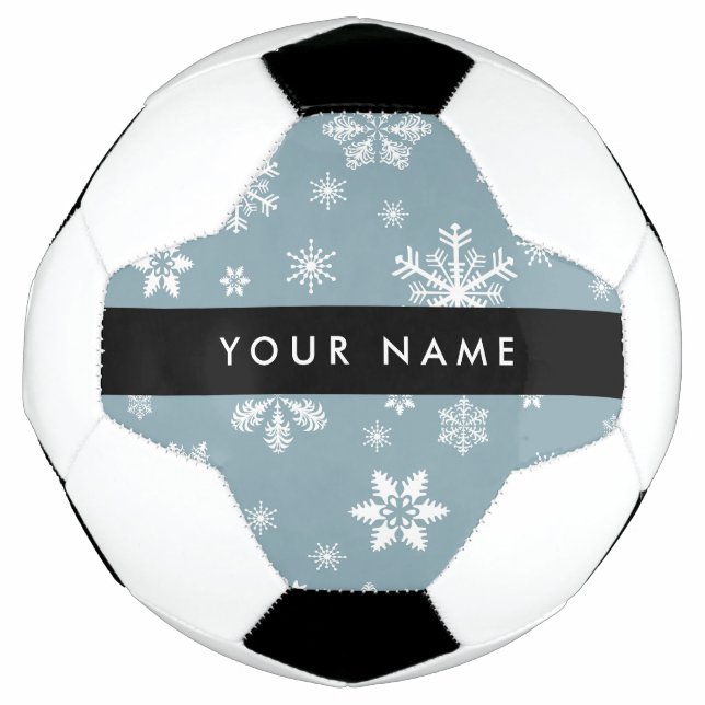 Balón De Fútbol Copos de nieve blancos, gris, tu nombre, personifi (Anverso)