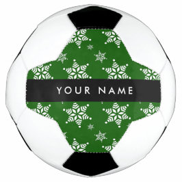 Balón De Fútbol Copos de nieve blancos, verdes, tu nombre, persona