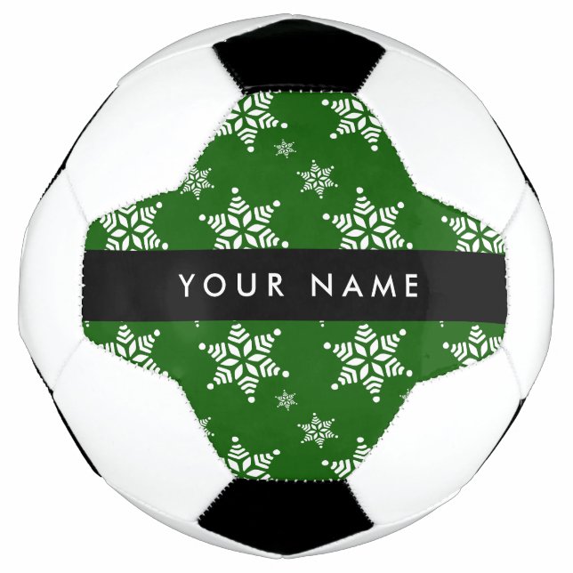 Balón De Fútbol Copos de nieve blancos, verdes, tu nombre, persona (Anverso)