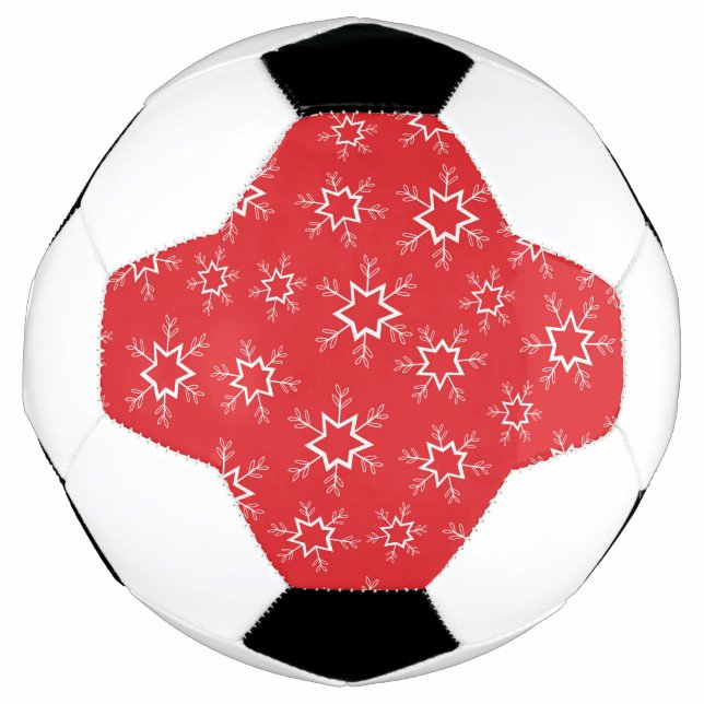 Balón De Fútbol Copos de nieve, copos de nieve rojos y blancos, ni (Anverso)