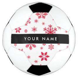 Balón De Fútbol Copos de nieve rojos, tu nombre, personaliza