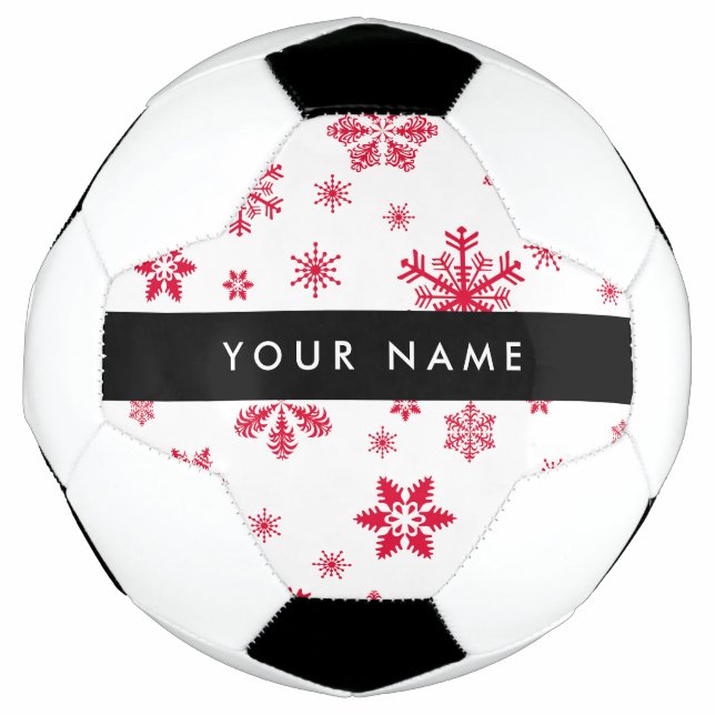 Balón De Fútbol Copos de nieve rojos, tu nombre, personaliza (Anverso)