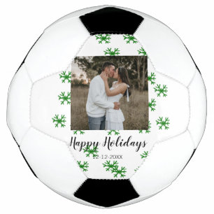 Balón De Fútbol copos de nieve rojos verdes texto foto feliz navid