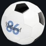 Balón De Fútbol Crea tu propio chico personalizado azul blanco<br><div class="desc">A tu jugador de fútbol favorito le encantará esta pelota de fútbol personalizada. Personalizar con nombre y número de jugadores. Esta pelota de fútbol personalizado será un gran regalo para navidades,  cumpleaños o cualquier otra ocasión especial.</div>