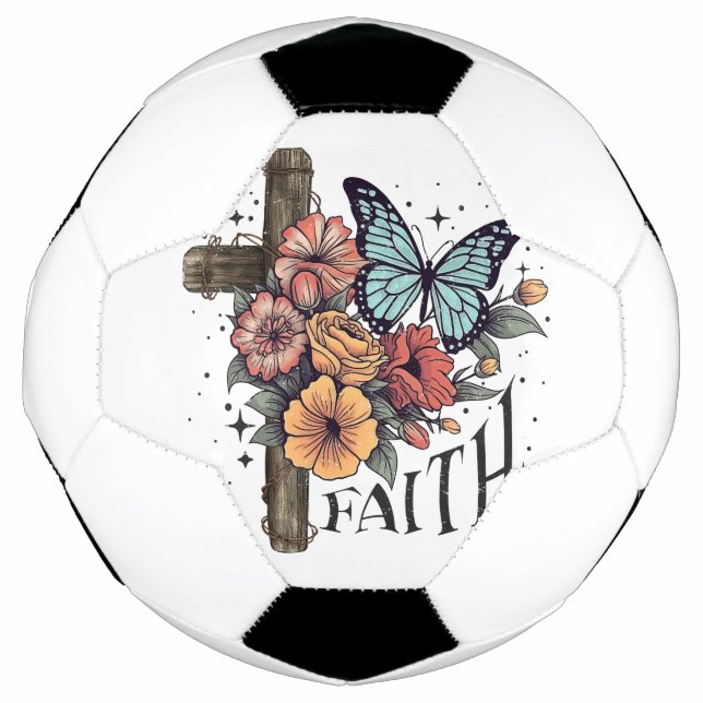 Balón De Fútbol Cruz de fe floral (Anverso)