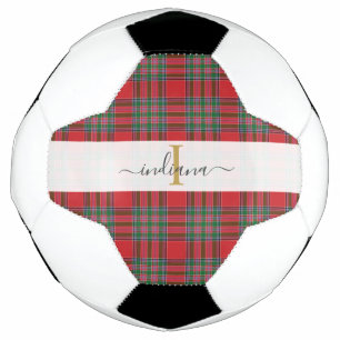 Balón De Fútbol Cuadro Rústico Monograma Nombre Tartán Femenino