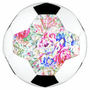 Balón De Fútbol Cuadros florales y dorados de acuarela moderna