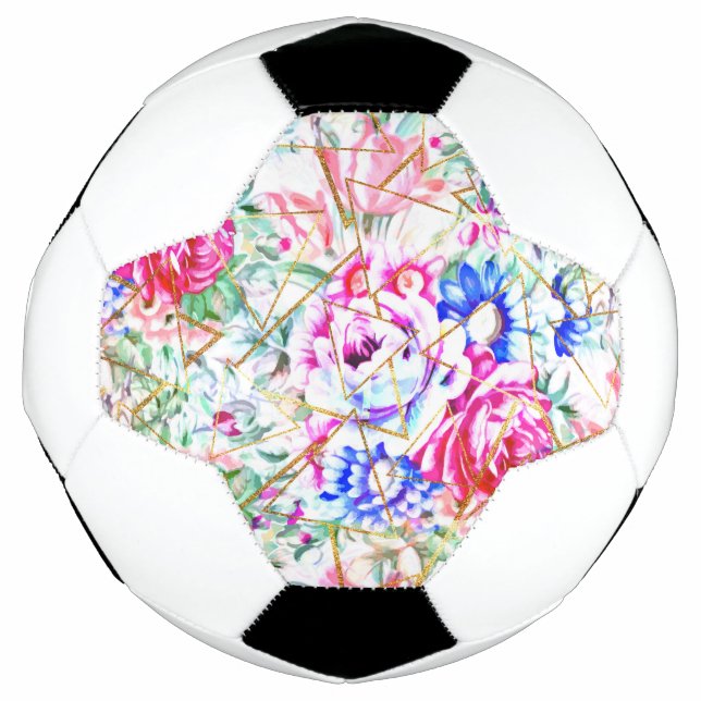 Balón De Fútbol Cuadros florales y dorados de acuarela moderna (Anverso)