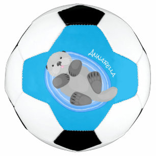 Balón De Fútbol Cuidada y feliz nutria azul personalizado ilustrac