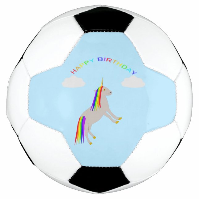 Balón De Fútbol Cumpleaños de la fantasía Unicornio Arcoiris y nub (Anverso)
