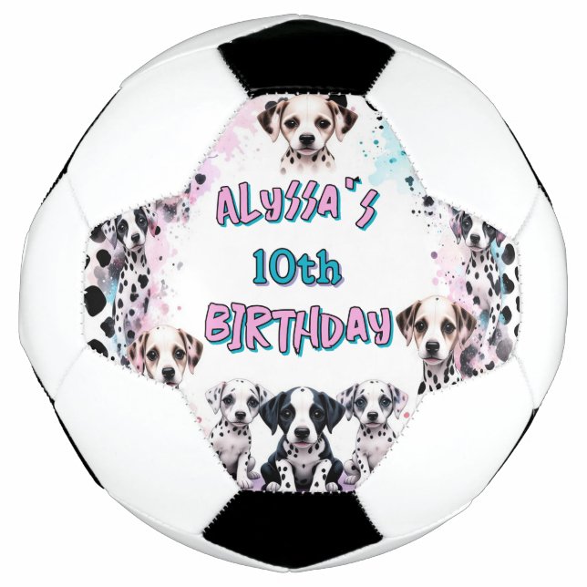 Balón De Fútbol Dalmatia Puppy acuarela Chica de cumpleaños (Anverso)