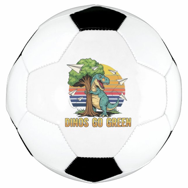 Balón De Fútbol Dinos Go Green – Retro Eco Dinosaur Design (Anverso)