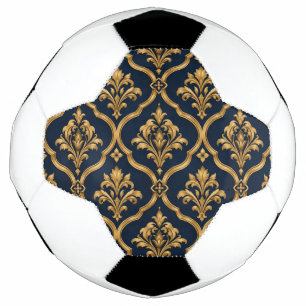 Balón De Fútbol Diseño de Motivo Vintage de Damasco Dorado y Azul