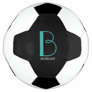 Balón De Fútbol DIY Monograma y nombre grandes, texto azul turques